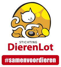full-color logo van Stichting DierenLot met de hashtag samenvoordieren